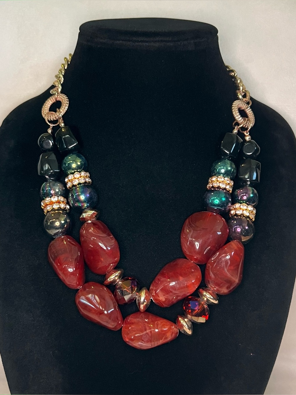 Bold Statement Bead Necklace with Gold Tone Accents